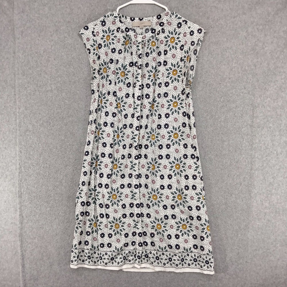 Ann Taylor LOFT Shirt Dress Womens Size M Multicolor Geometric Floral Midi